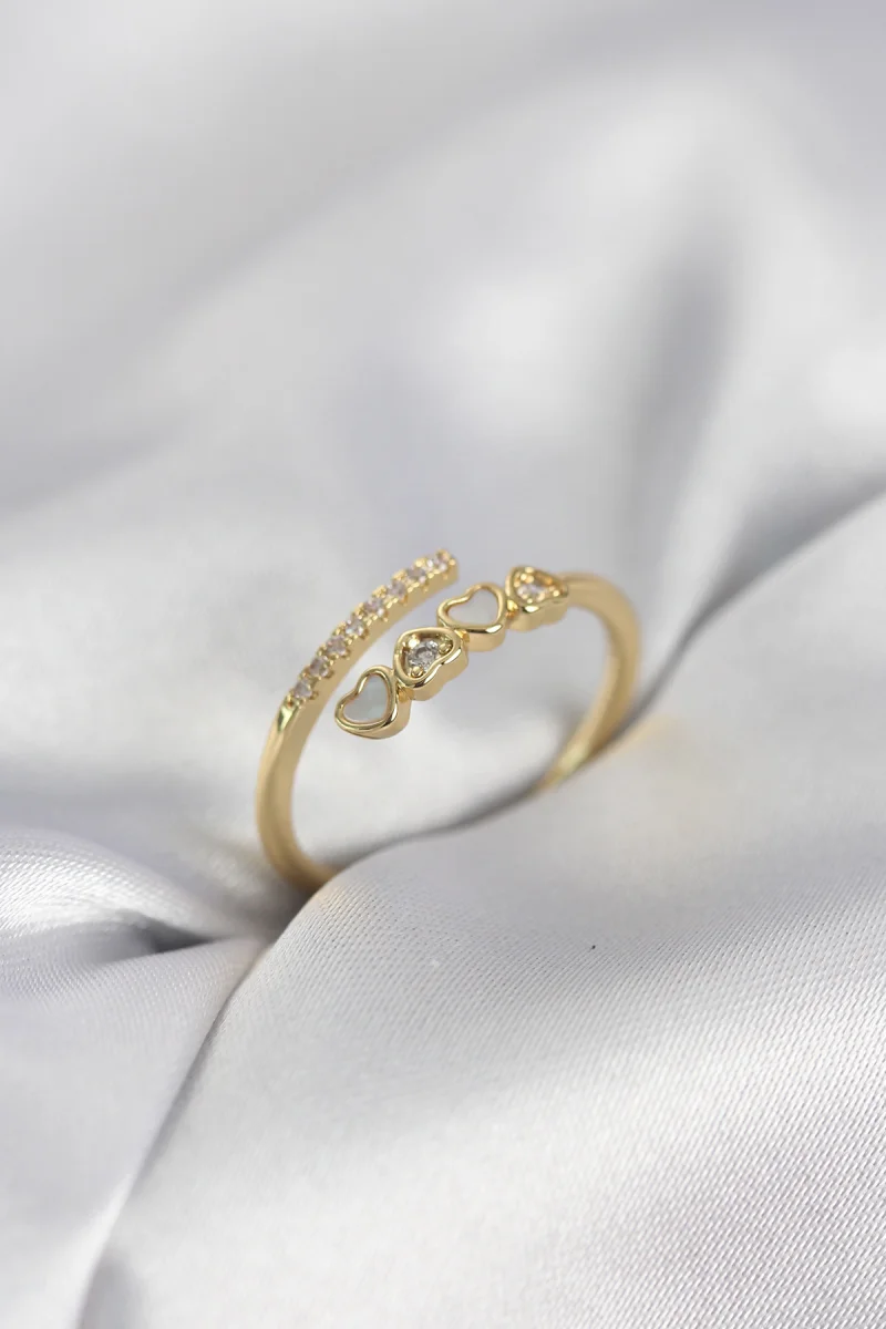 Gold Renk Zirkon Taşlı Minimal Kalp Model Kadın Yüzük 5886
