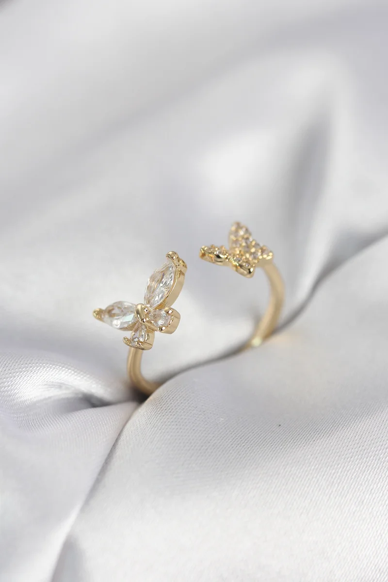 Kelebek Model Zirkon Taşlı Gold Renk Kadın Yüzük 5886