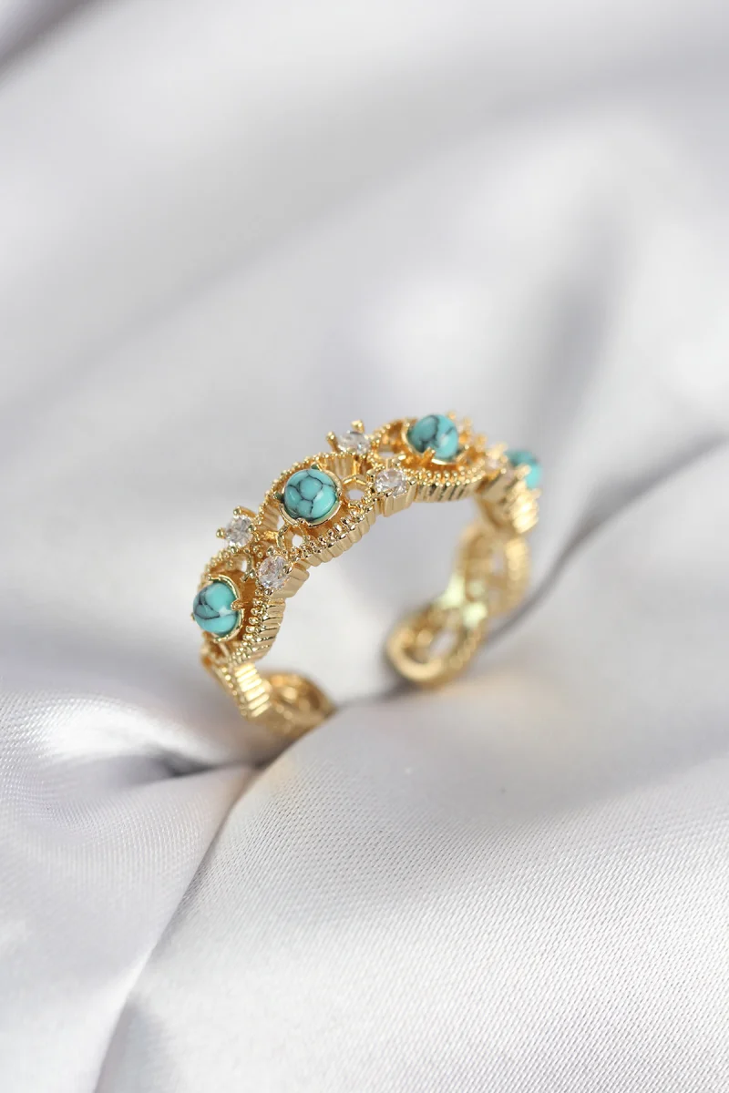 Mavi Taşlı Gold Renk Vintage Kadın Yüzük 5886