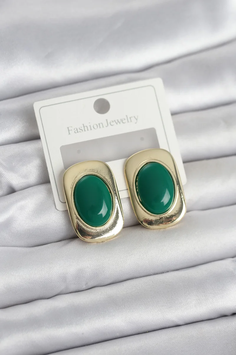 Yeşil Renk Kare Model Vintage Kadın Küpe 5886