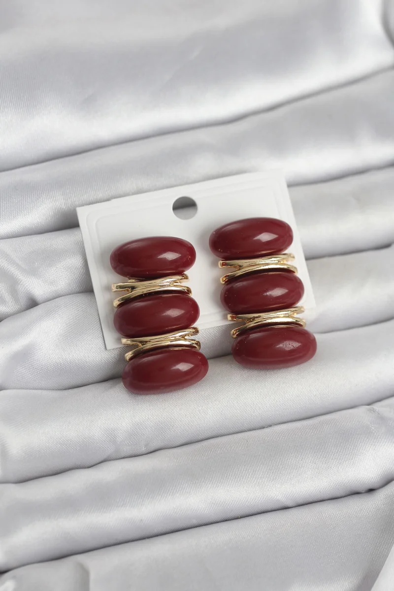 Bordo Vintage Model Gold Renk Kadın Küpe 5886