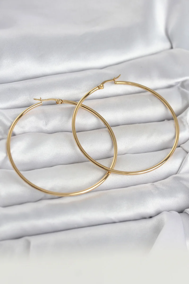 316L Çelik Gold Renk 60 mm Halka Kadın Küpe 5886