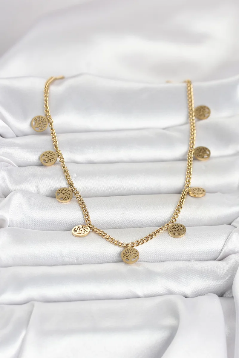 316L Çelik Gold Renk Yaşam Ağacı Model Kadın Kolye 5886