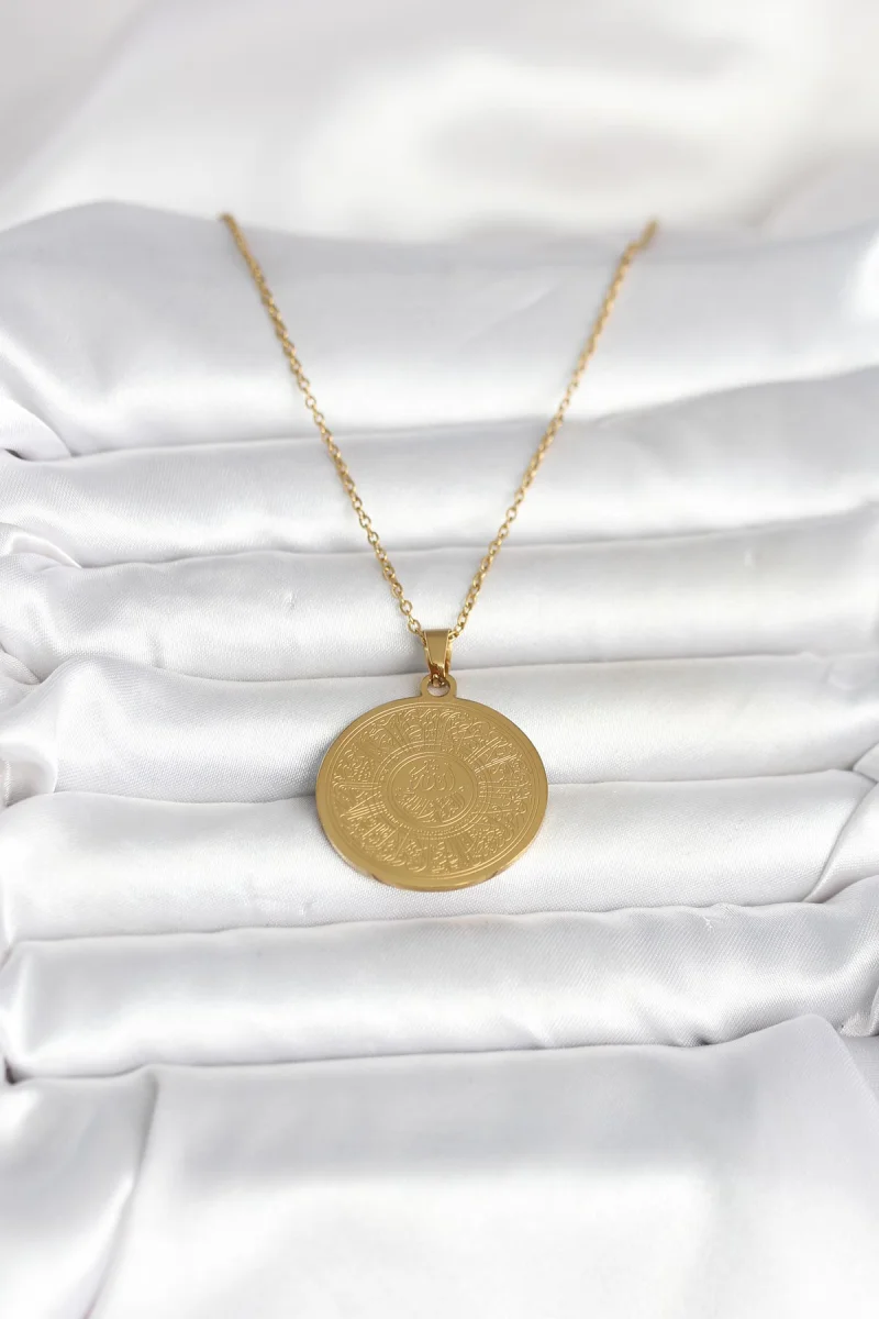 316L Çelik Gold Renk Ayetel Kürsi Yazılı Kolye 5886