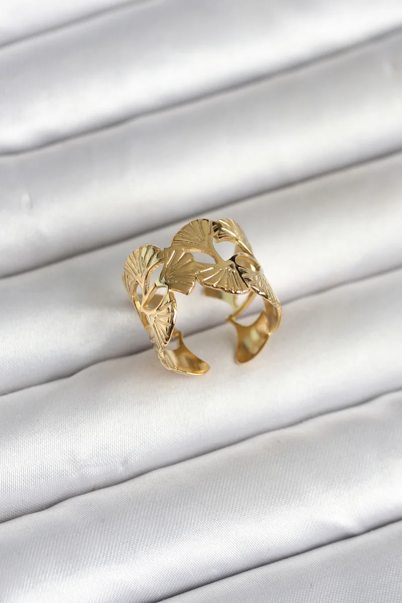 316L Çelik Gold Renk Yelpaze Model Kadın Yüzük 5886