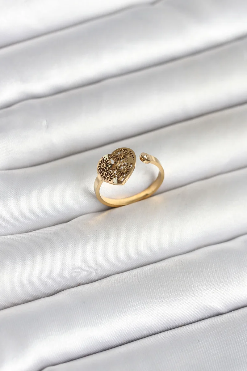 316L Çelik Gold Renk Kalp Model Kadın Yüzük 5886