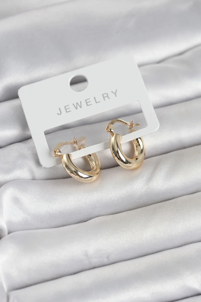Gold Renk Pirinç Halka 15 mm Kadın Küpe 5886