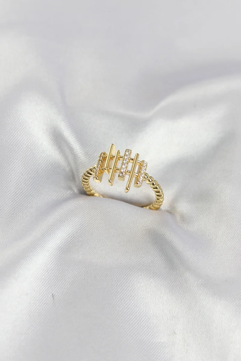 Gold Renk Zirkon Taşlı Sütun Model Kadın Yüzük 5886