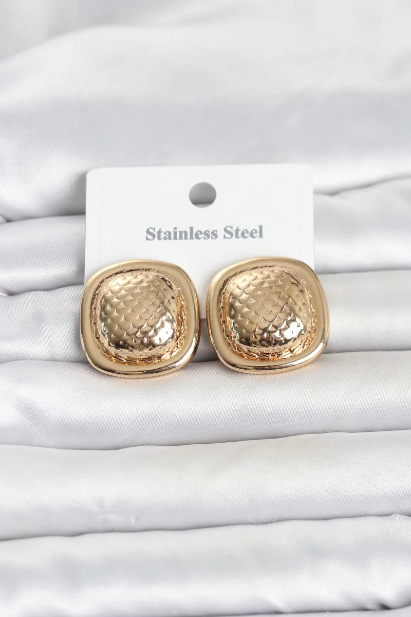 316L Çelik Gold Renk Düğme Model Kadın Küpe 5886