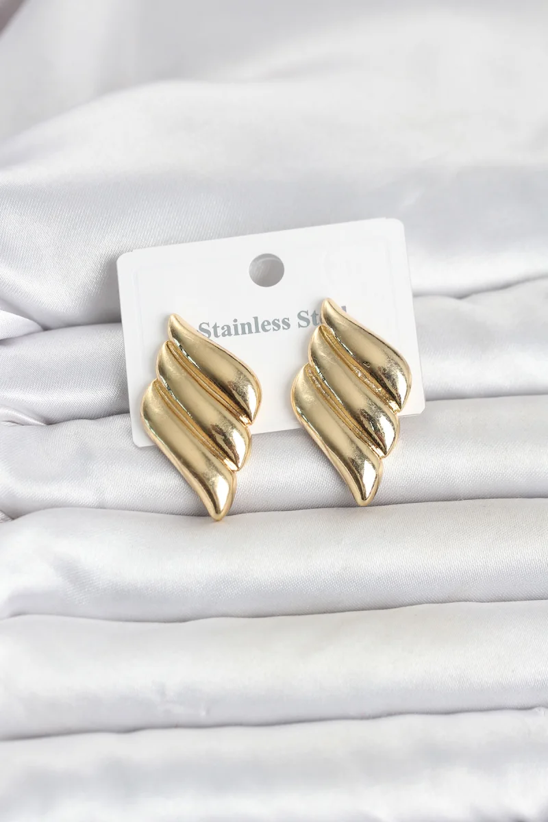 316L Çelik Gold Renk Motif Model Kadın Küpe 5886