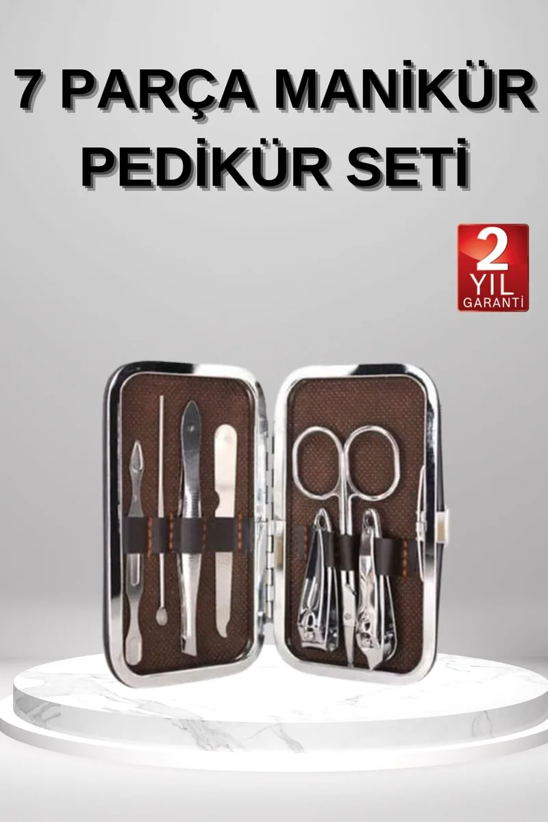 7 Parça Manikür Pedikür Seti El Ayak Bakımı Çantalı Paslanmaz Çelik