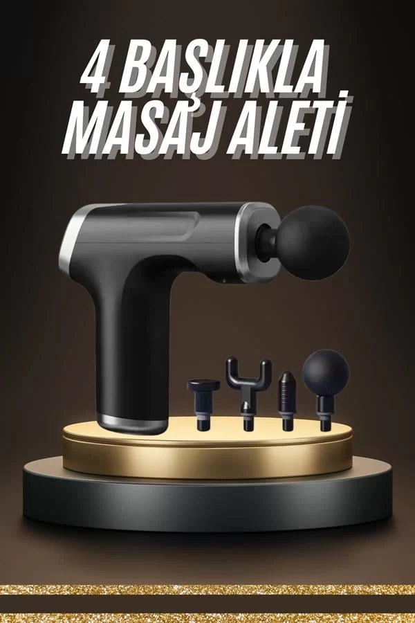 Taşınabilir Şarjlı Masaj Tabancası 4 Başlıklı Kas Rahatlatıcı Masaj Aleti