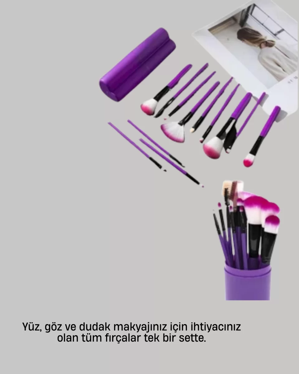 12’li Makyaj Fırça Seti Fondöten Allık Far Karıştırma İçin Tam Uyumlu