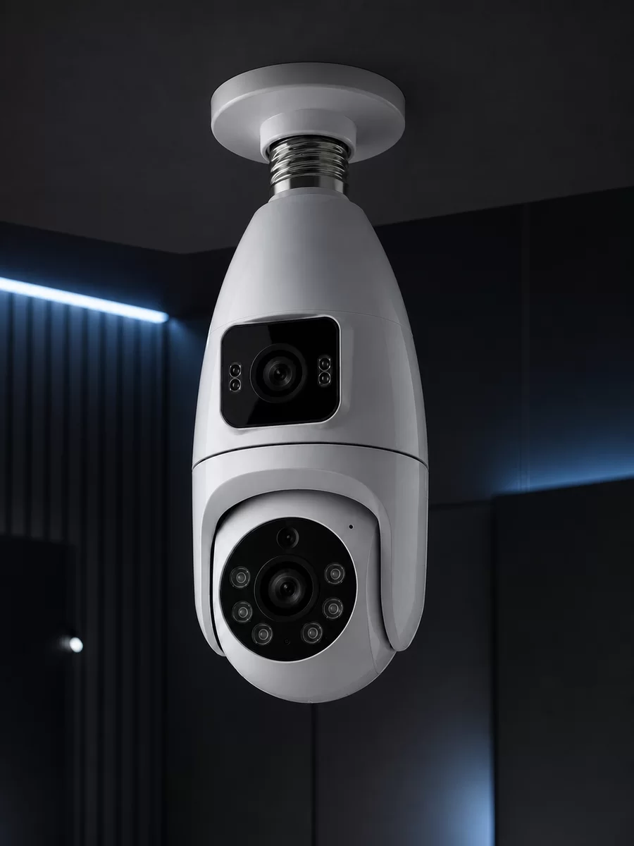 Gece Görüşlü Çift Lens Wi-Fi Ampul Kamera Mobil Takip Destekli
