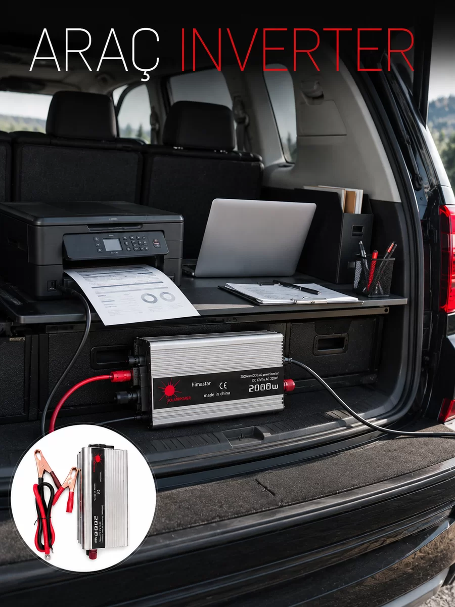 2000W Araç Elektrik İnvertörü Akü Bağlantılı Priz Çıkışlı Güç Çevirici