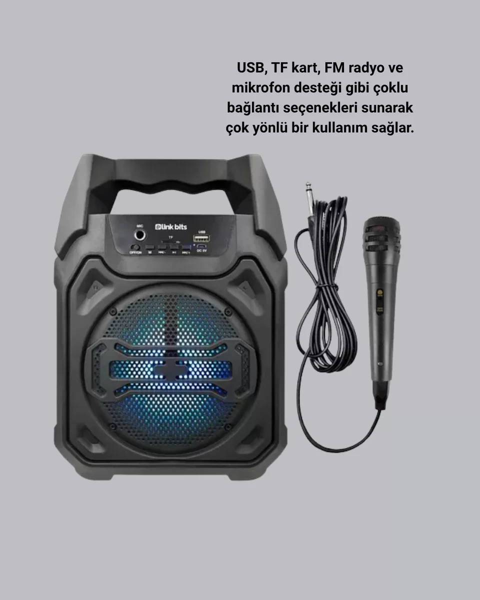 Bluetooth Hoparlör Mikrofonlu Taşınabilir Ses Sistemi FM Radyo USB SD Kart ve TWS Özellikli