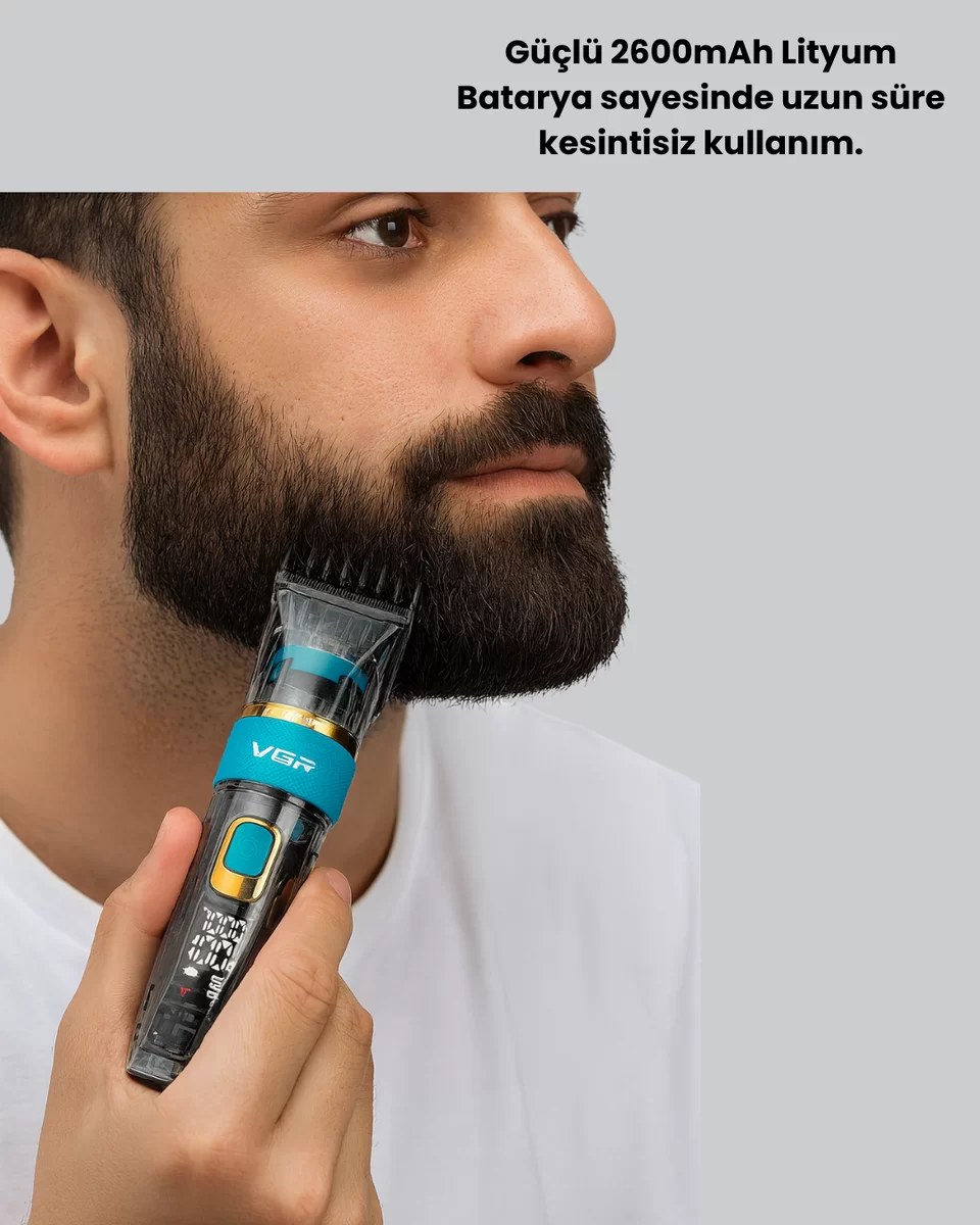 Saç ve Sakal Kesme Makinesi LED Ekranlı Profesyonel  5 Adet Uzunluk Ayarı