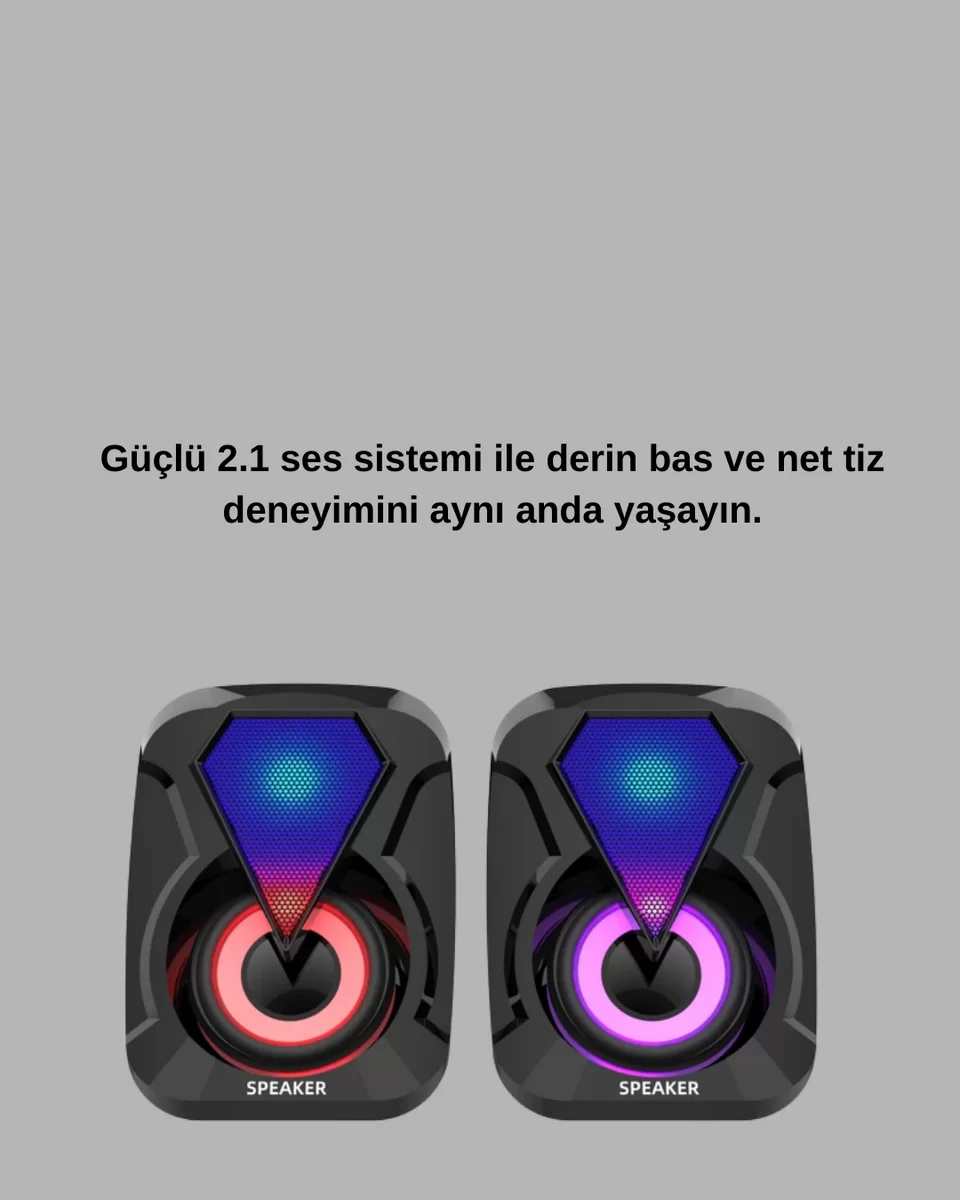 2+1 RGB LED Işıklı Güçlü Bas Sistemli Bilgisayar Hoparlörü