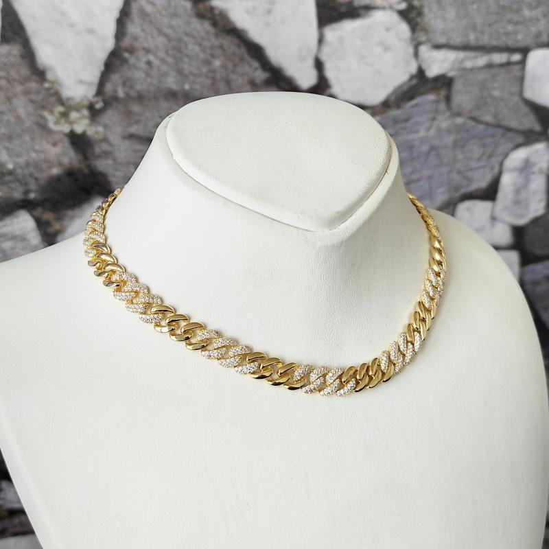 Kalın Gurmet Zincir Yarısı Taşlı Yarısı Taşsız Gümüş Choker Kolye