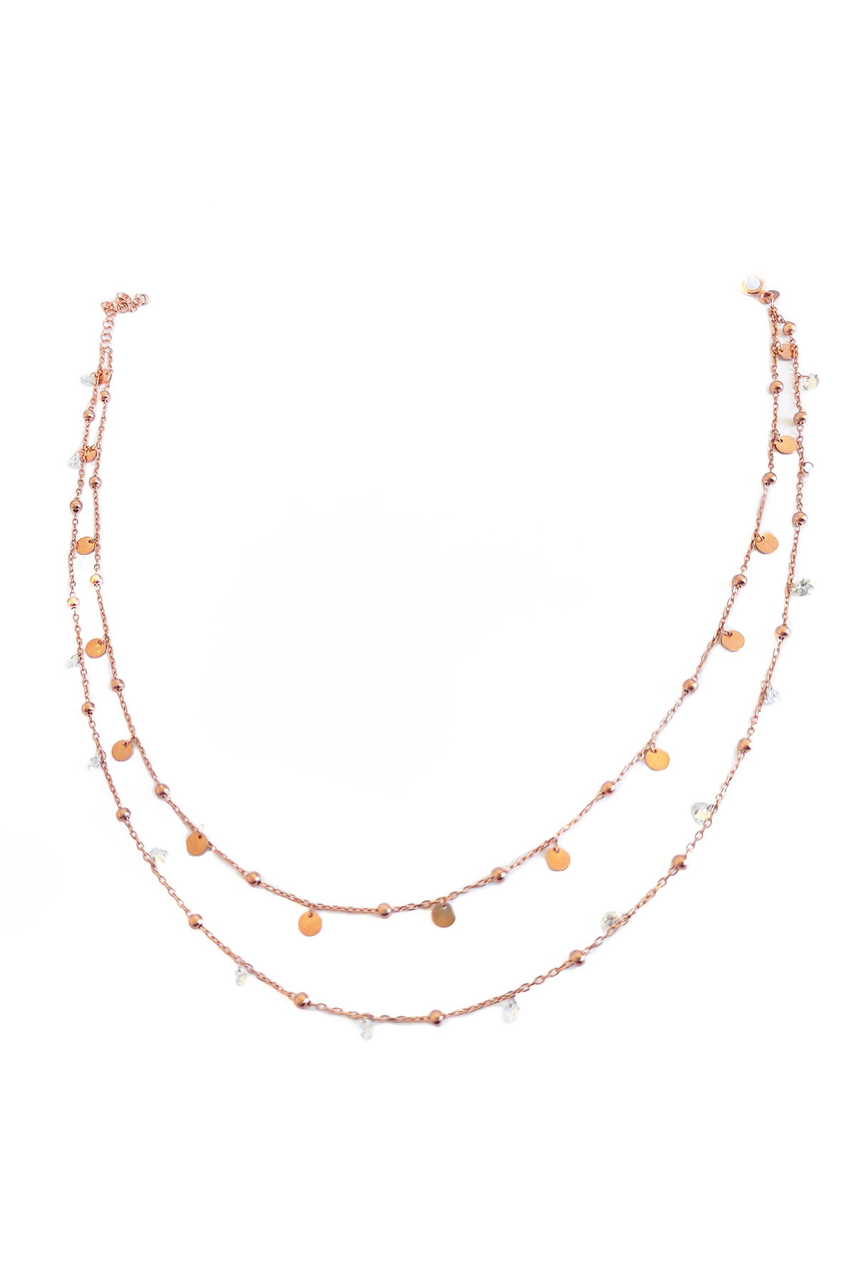 Sarkık Pullu Taşlı 2’li Gümüş Choker Kolye