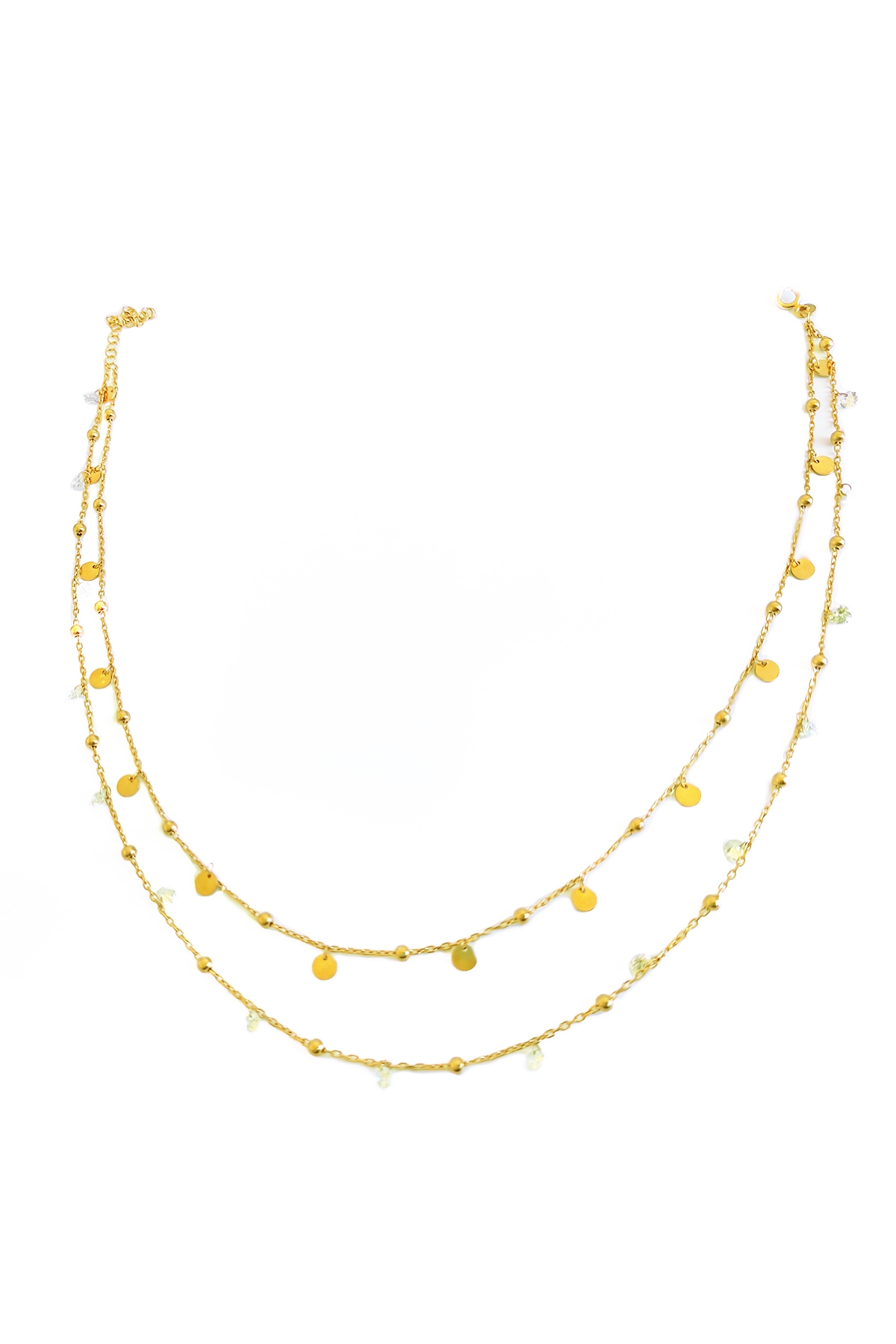 Sarkık Pullu Taşlı 2’li Gümüş Choker Kolye