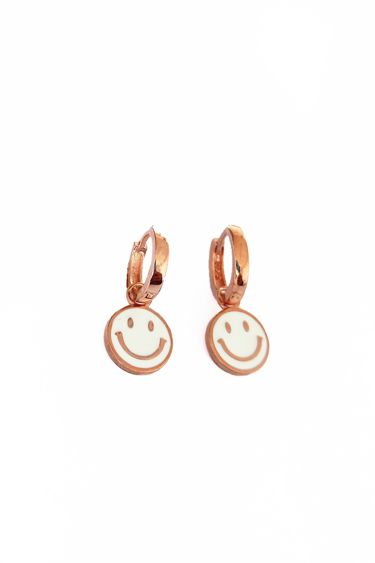 Beyaz Mineli Gülen Emoji Gümüş Küpe