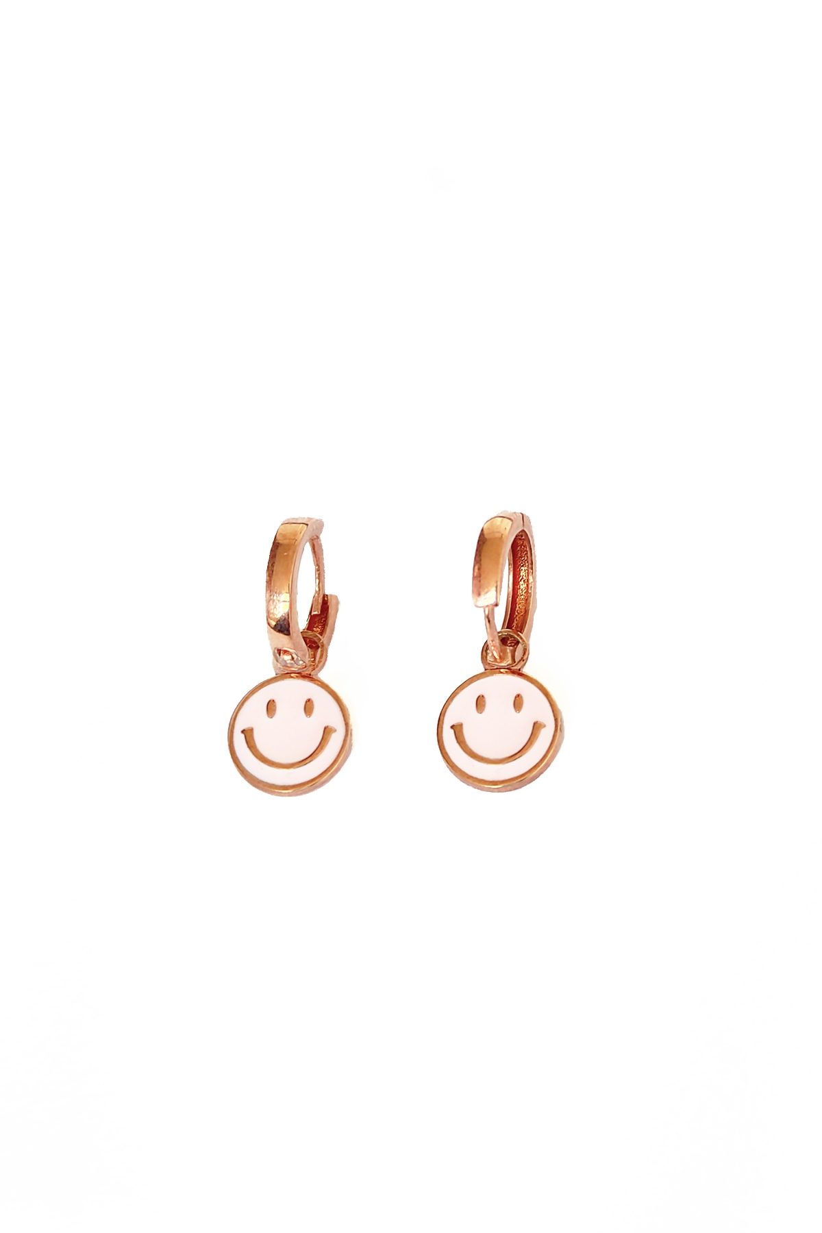 Pembe Mineli Gülen Emoji Gümüş Küpe