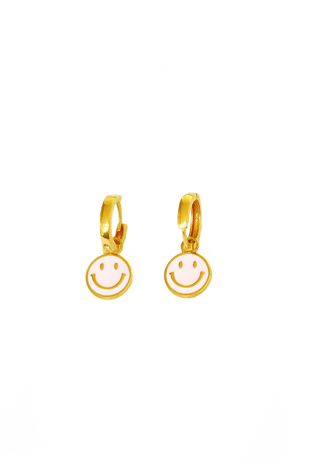 Pembe Mineli Gülen Emoji Gümüş Küpe