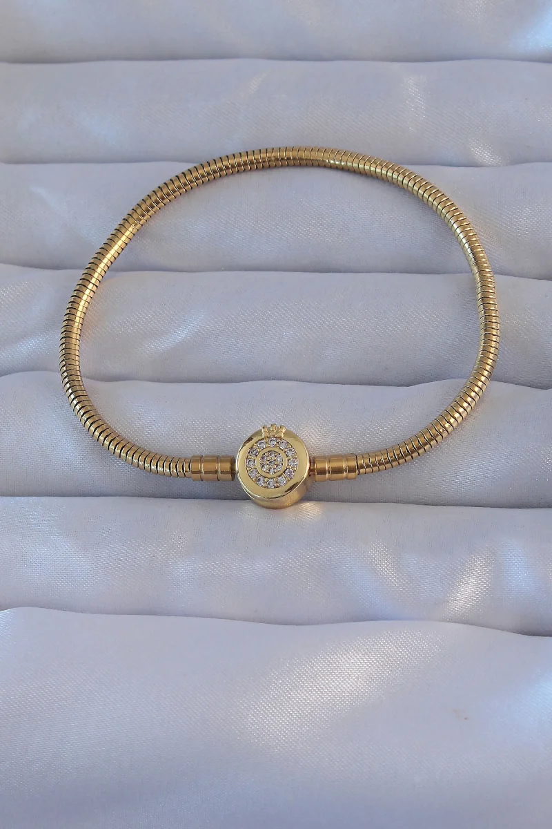 Pirinç Gold Renk Zirkon Taşlı Charm Bileklik 5886