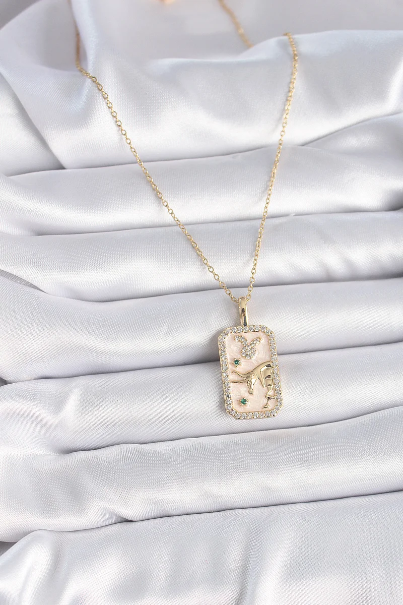 316L Çelik Gold Renk Zincir Boğa Burcu Zirkon Taşlı Kadın Kolye 5886