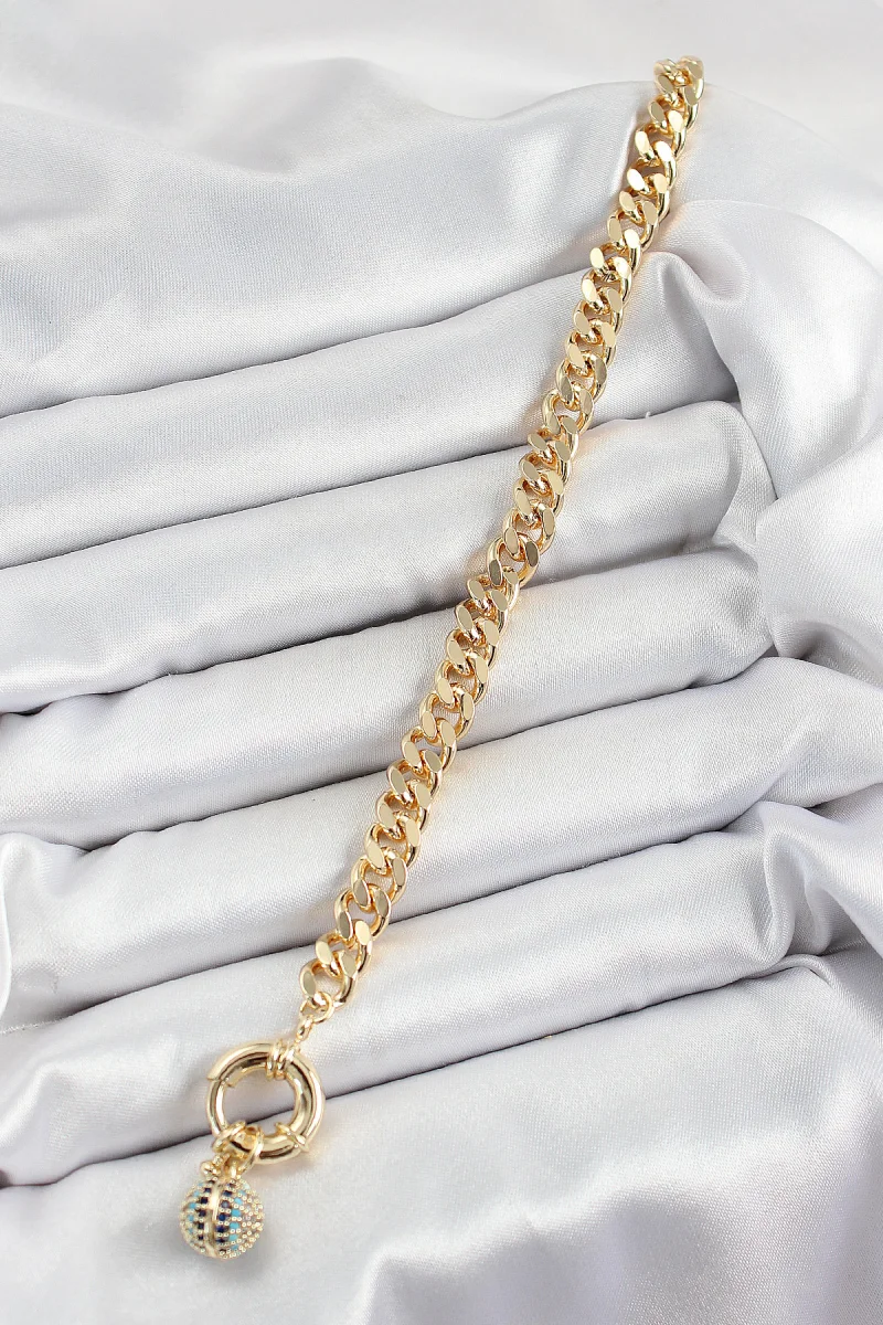 Pirinç Nazar Model Zirkon Taşlı Gold Renk VİP Seri Kadın Bileklik 5886