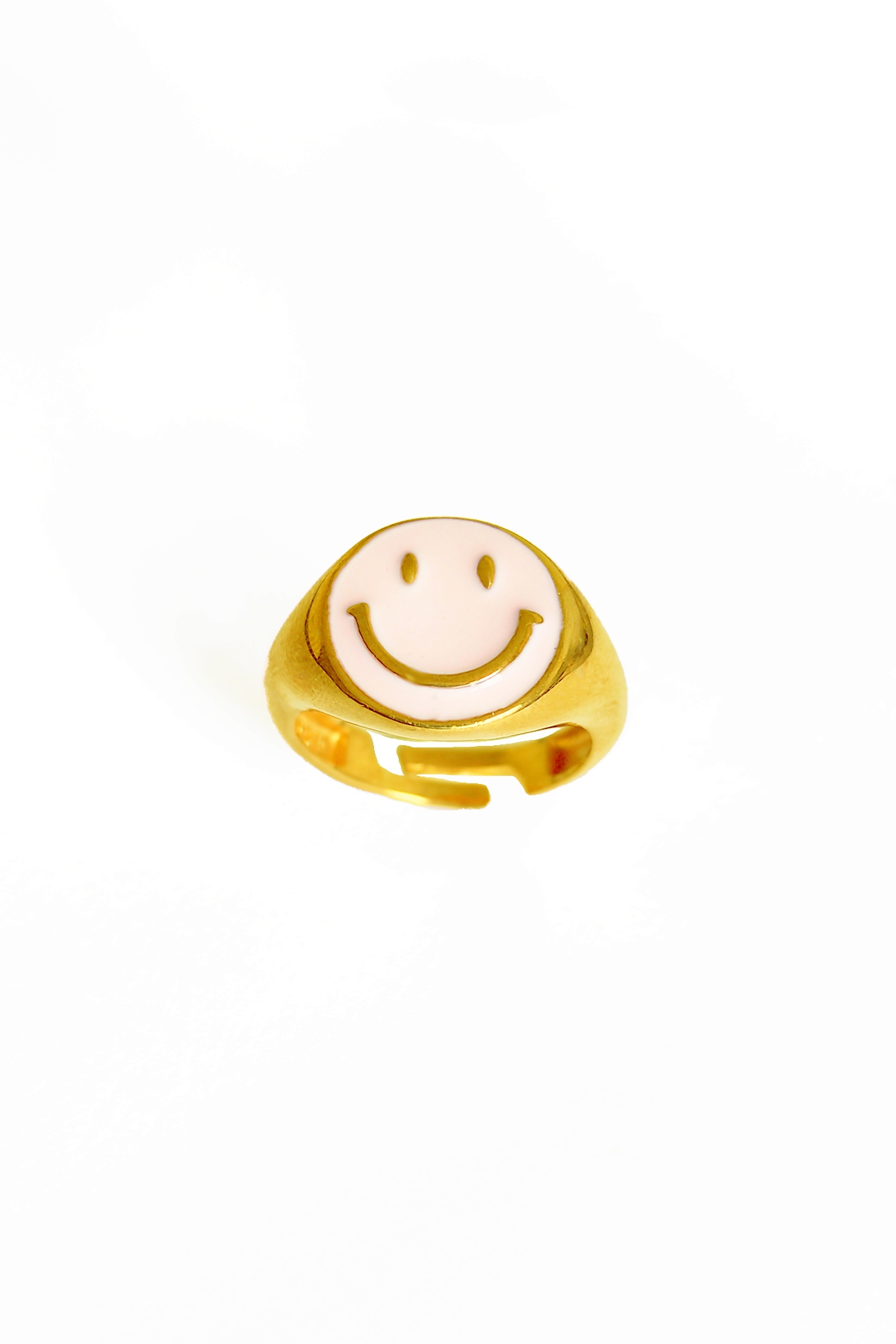 Pembe Mineli Gülen Emojili Gümüş Yüzük