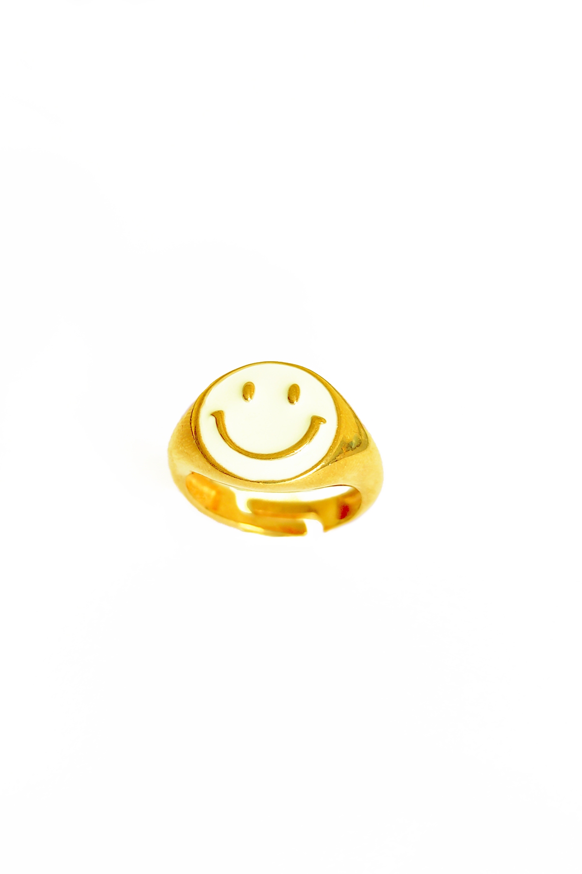 Beyaz Mineli Gülen Emojili Gümüş Yüzük