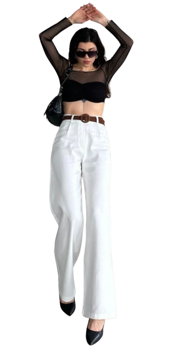 Beli Kemerli  Pantolon - BEYAZ
