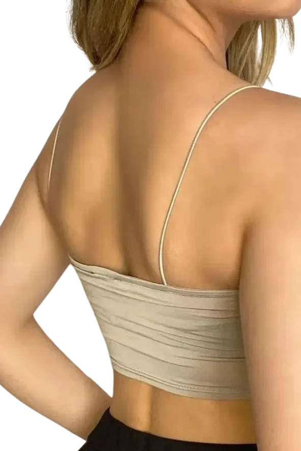 Askılı Crop Bluz-BEJ