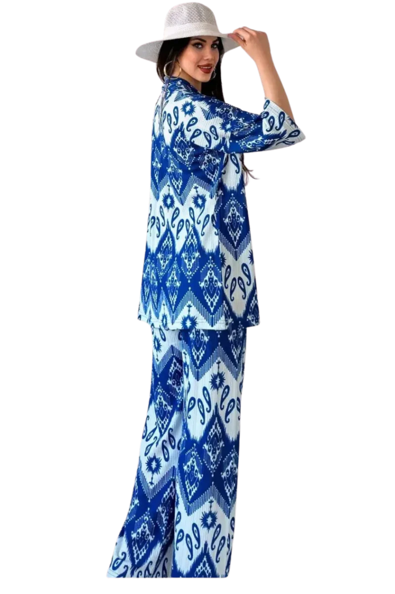 Alt Üst Takım Kimono- Desenli-Mavi
