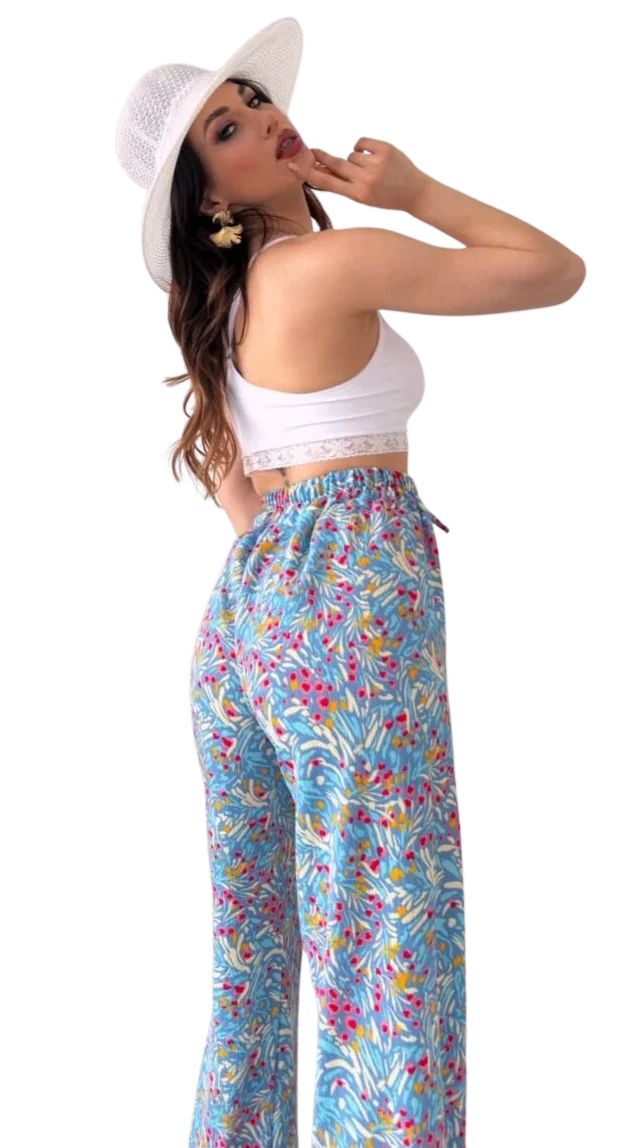 Lastikli Bürümcük Pantolon - MAVİ