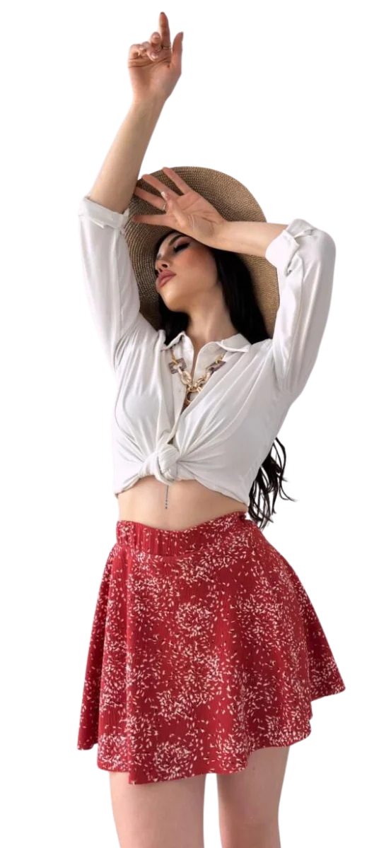 Krinkıl Şortlu Etek - KİREMİT
