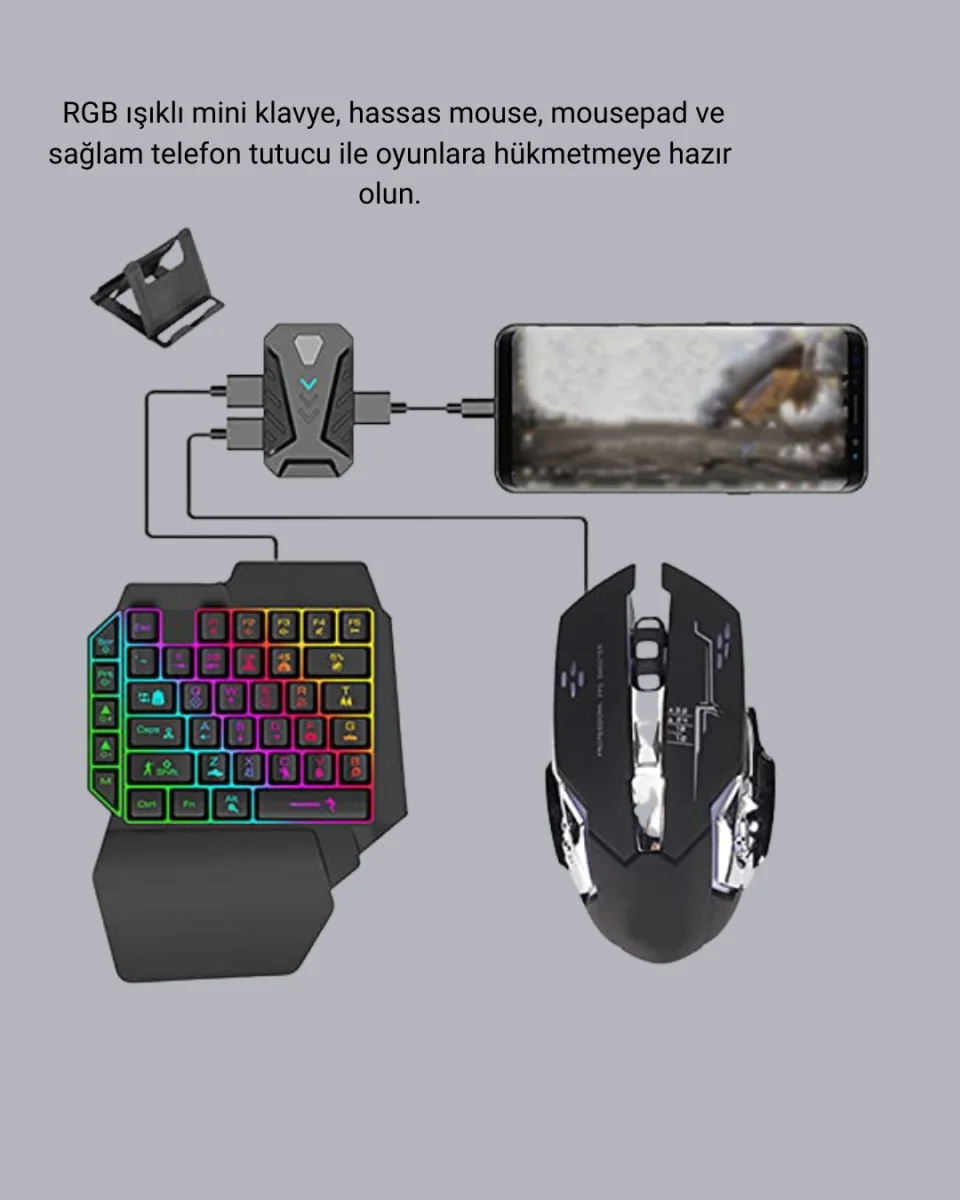 Bluetooth 5.3 Mobil Oyun Konsolu Dönüştürücü Seti 5 Parça Klavye Mouse Kit