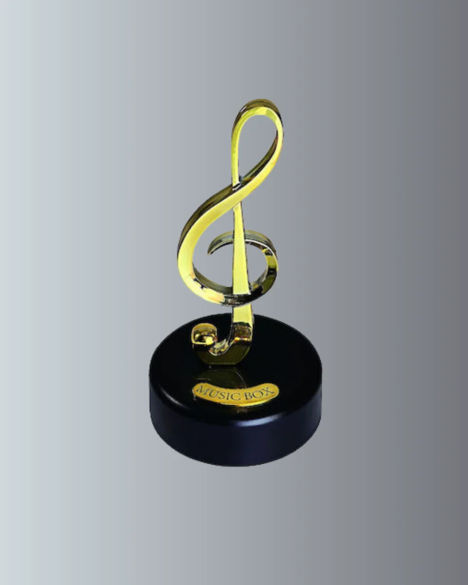 Sol Anahtarı Figürlü Dönen Müzik Kutusu Altın Renk Dekoratif