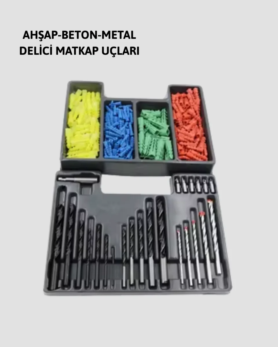Kapsamlı Matkap Ucu Seti Organizer Kutulu Ahşap Metal Beton Delme