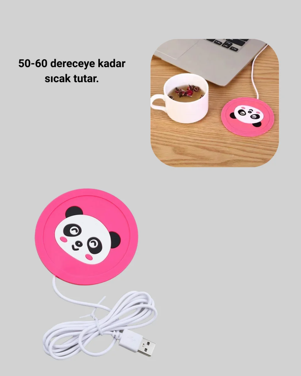 Silikon Hayvan Figürlü USB Bardak Altlığı Isıtıcısı 1.2m Kablolu 60° Isı Koruma