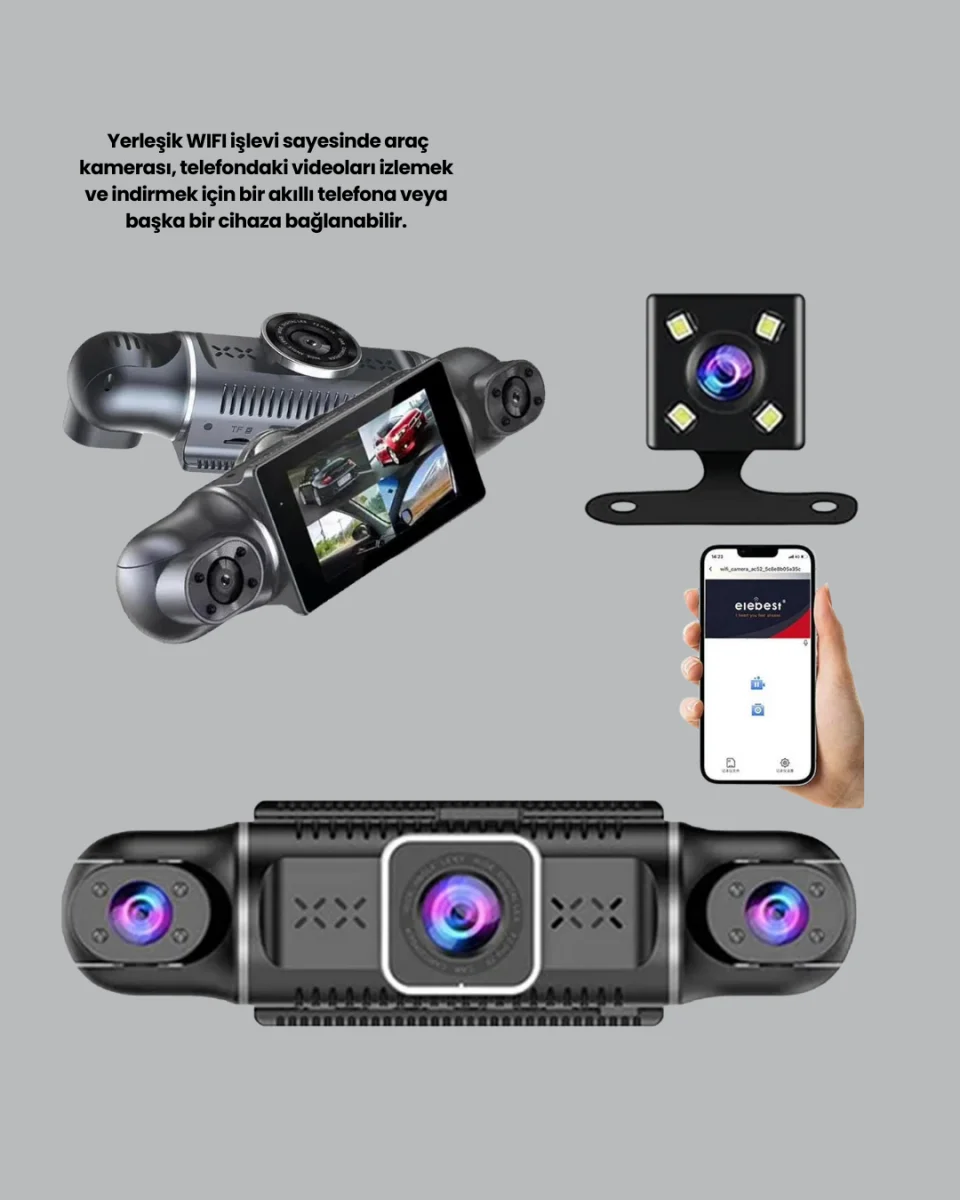 1080P 4 Kanallı Araç Kamerası GPS + WiFi + G Sensör Destekli