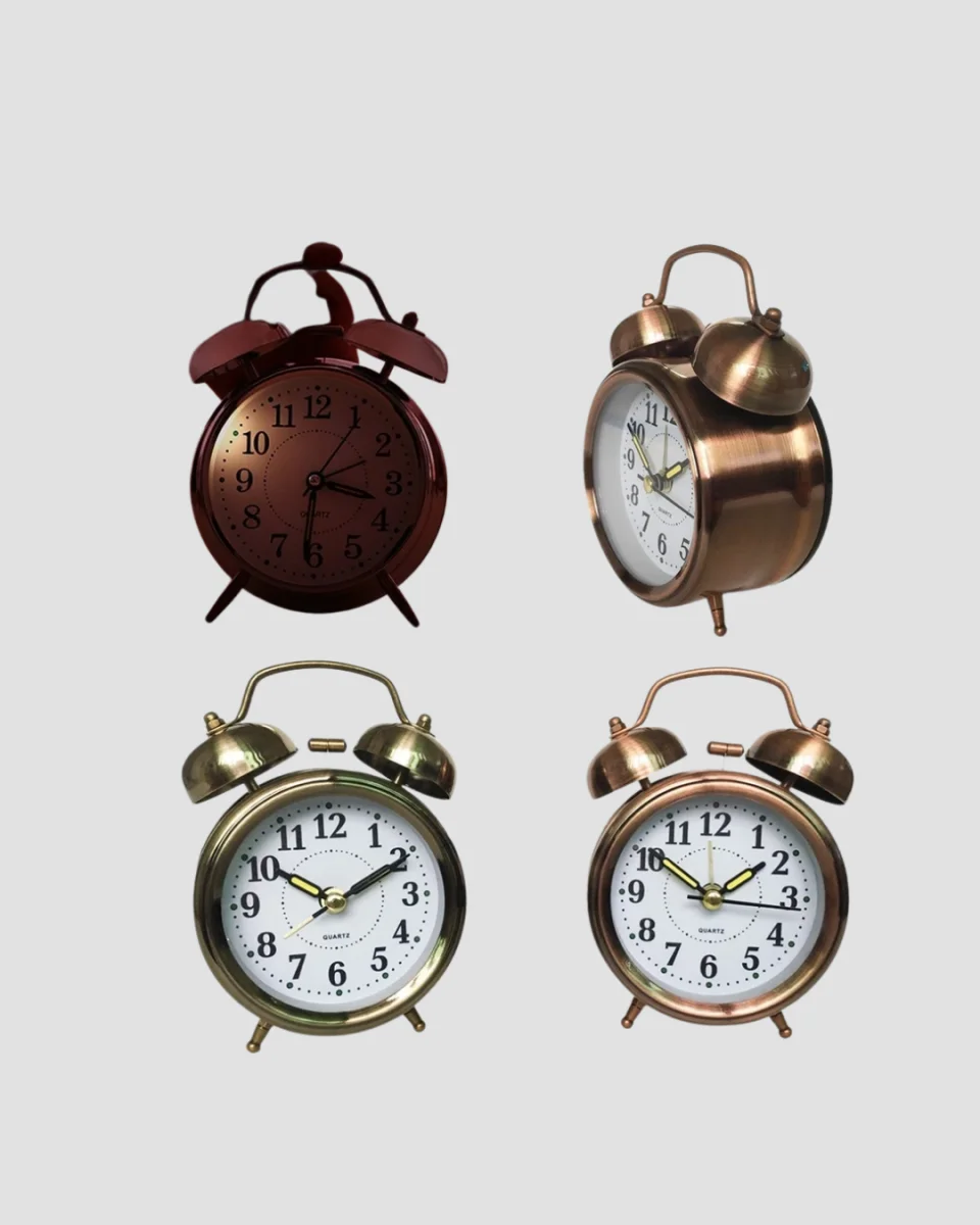 Nostaljik Büyük Boy Metal Masa Saati Bronz Kaplama ve Yüksek Sesli Alarm