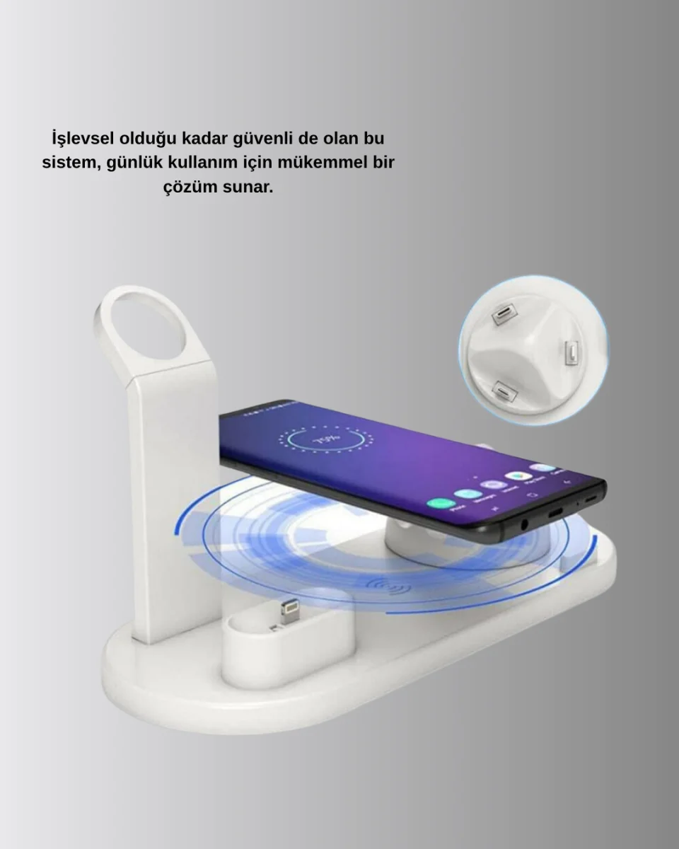 Kablosuz Şarj İstasyonu 4’ü 1 Arada iPhone Watch ve AirPods Uyumlu