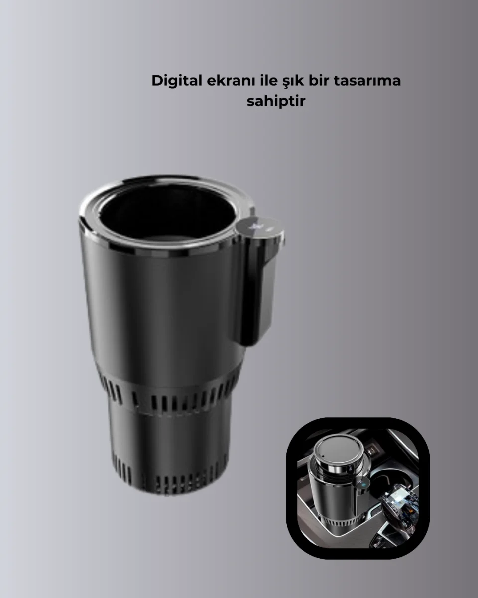 Dijital Ekranlı Akıllı Bardaklık Araç İçi Termal Isıtıcı Soğutucu
