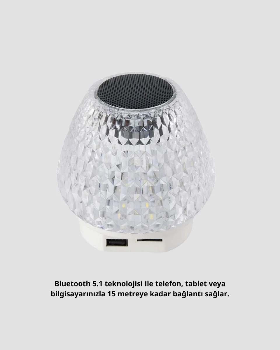 RGB LED Işıklı Kristal Tasarım Bluetooth 5.1 Hoparlör 5W Taşınabilir