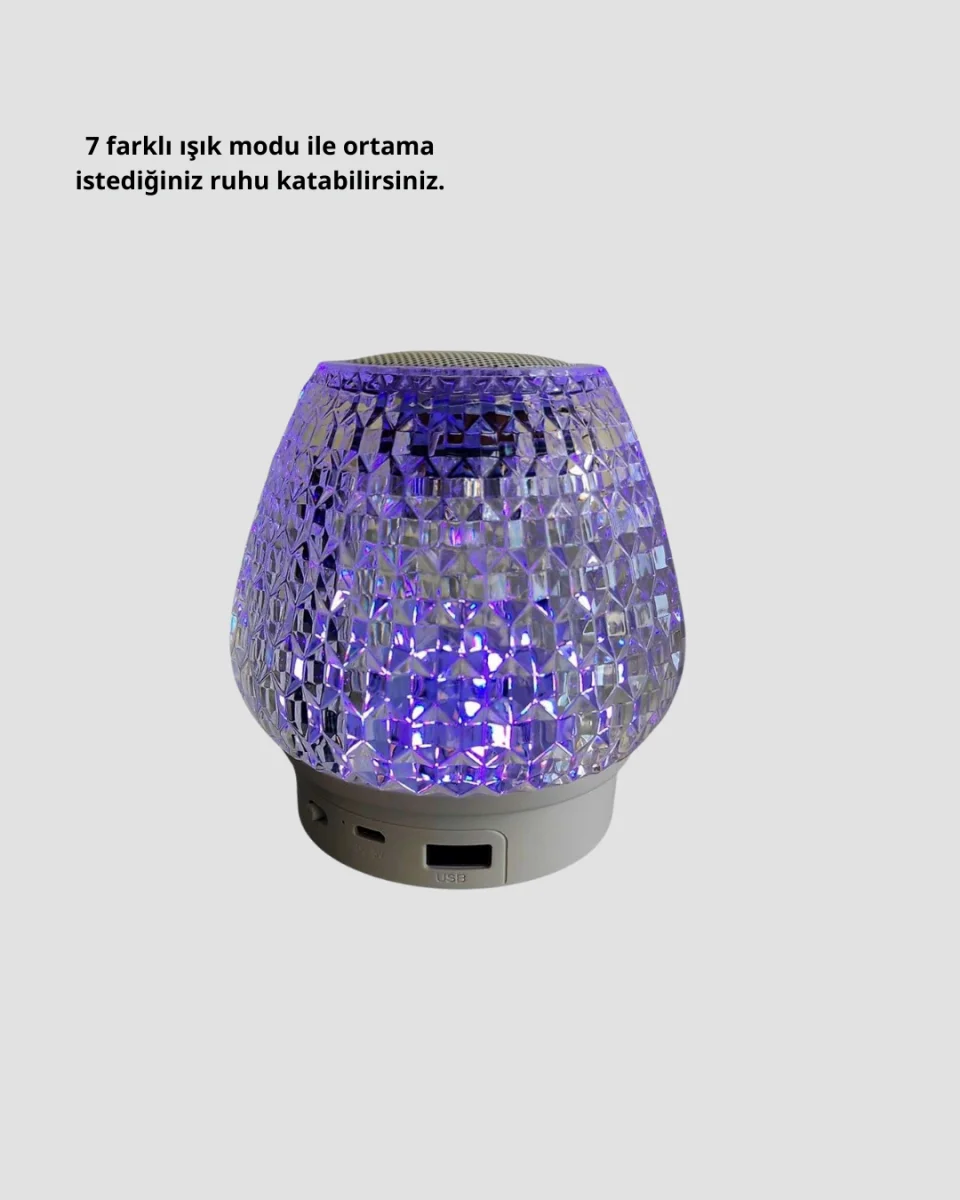 RGB LED Işıklı Kristal Tasarım Bluetooth 5.1 Hoparlör 5W Taşınabilir