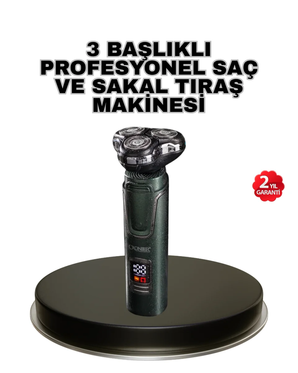 Kablosuz Profesyonel Erkek Bakım Seti – 3 Başlıklı, 3D Akıllı Kesim, Taşınabilir
