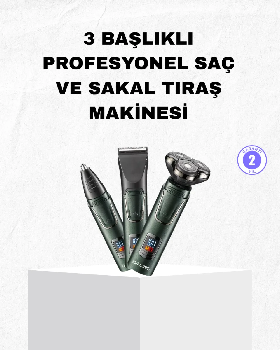 Şarjlı ve Kablosuz 3 Başlıklı Profesyonel Bakım Seti – Saç, Sakal, Burun ve Kulak Düzeltici
